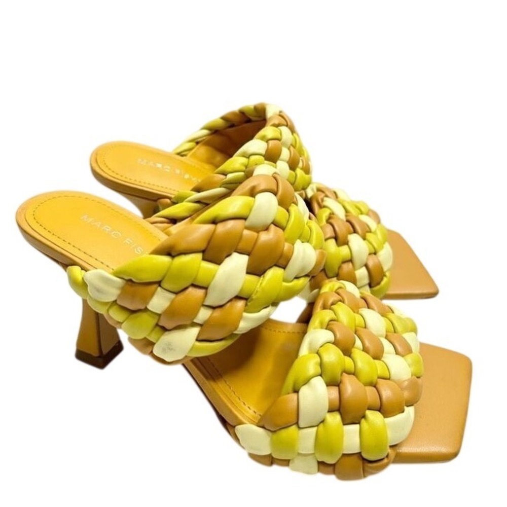 Marc Fisher Yellow Multi Braided Double Strap Square Toe Slide Sandals Size 7.5M